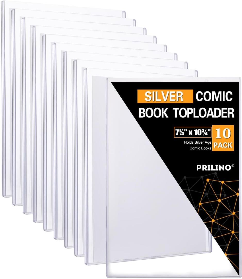 10ct Silver-Age Comic Book Toploaders - Crystal Clear Comic Book Top loaders, Premium PVC Comic Book Topload, Hard Plastic Comic Book Holders, Protection for Display, Storage, Collection