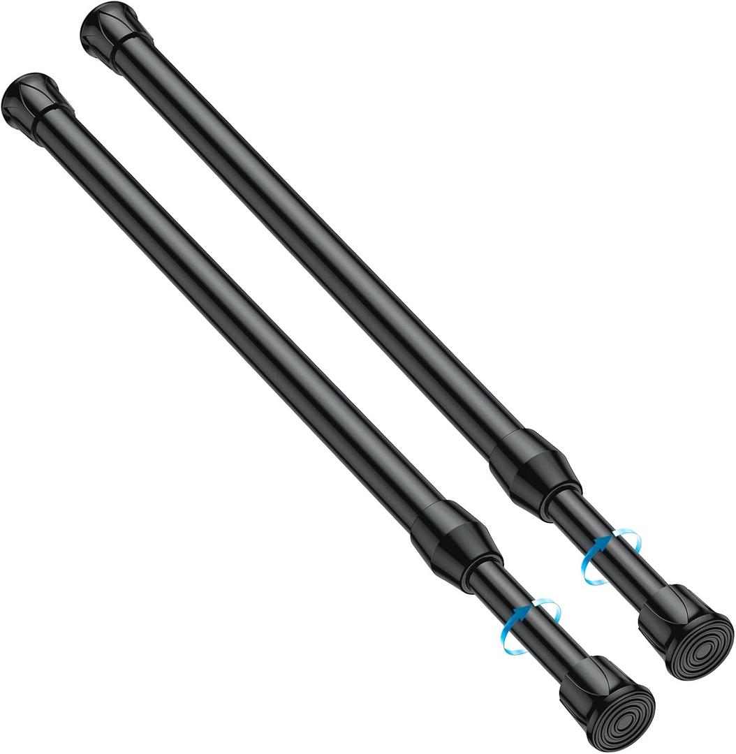 MEXAU 4PCS Small Tension Curtain Rod 11 to 19 Inch, Black Short Curtain Rods No Drilling, Loaded Expandable Spring Curtain Rods for Kitchen, Closet, Cupboard, Door, Bookshelf