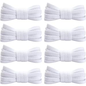 8 Pcs 120cm 8mm White Shoe Laces Thin Flat Shoe Laces Plain Athletic Shoelaces Long Boot Shoelaces Replacement Shoe Strings for for Adults Kids