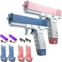 Electric Water Pistol 2 Pcs (Blue & Pink), High-Powered Water Guns for Kids with 2 Detachable Magazines, Long Range Pressurised Squirt Gun for Summer Pool Beach, Cat Play, Birthday Gift for Boys Girls