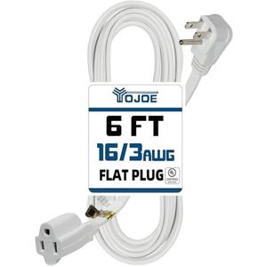 YOJOE Indoor Extension Cord, 3 Prong Grounded 13A Power Cord, 16 Gauge Heavy Duty 6 ft White Flat Plug Extension Cord for Home, Office, 16/3 SPT-3 UL Listed
