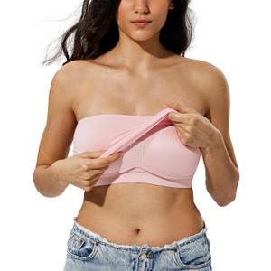 ZeroBound Tube Tops for Women with Built-in Shelf Bra Basic Backless Strapless Top, Bandeau Going Out Crop Tops (Pink, L)