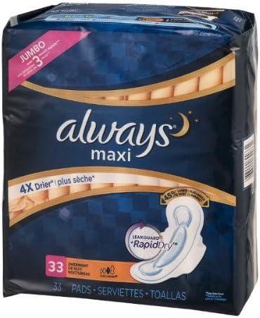 Always Maxi Pads Overnight - 33 CT