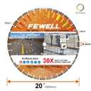 FEWELL 20" Concrete Diamond Saw Blade,Asphalt Diamond Blade Multi-Purpose for Cutting Hard Reinforced Concrete Asphalt Masonry Stone Terrazzo, Laser-Welded Segmented, 1"-20mm Arbor