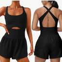 Wenlia Women Workout Romper Onesie Sleeveless One Piece Outfits Shorts Atheletic Running Jumpsuit Clothes, M