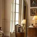 Delma Wall Mirror Full Length Mirror,Standing Mirror Full Body,Large Floor Mirror for Wall Door Bedroom Bathroom Living Room with Aluminium Frame(with Stand,Arch 56x20-Gold)