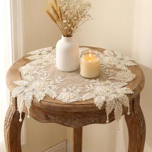 HunnmingRe 6 Pcs 15.7'' x 15.7'' Lace Doilies for Tables Handmade Embroidery Beaded Placemats Vintage Crochet Lace Doily Mat for Coffee Table, Furniture Flower Pot Nightstand Study Living Room Wedding