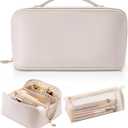 Vlando Travel Makeup Bag, Graduation Gifts,Make up Bag Travel Toiletry Bag for Women Open Flat Makeup Organizer with Divider and Handle-White