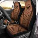 Bulopur Brown Leather Horse Car Seat Covers 2 PCS Elastic Bucket Seat Front Seat Protector Cover Universal for Vehicle SUV Sedan Trucks for Women Men