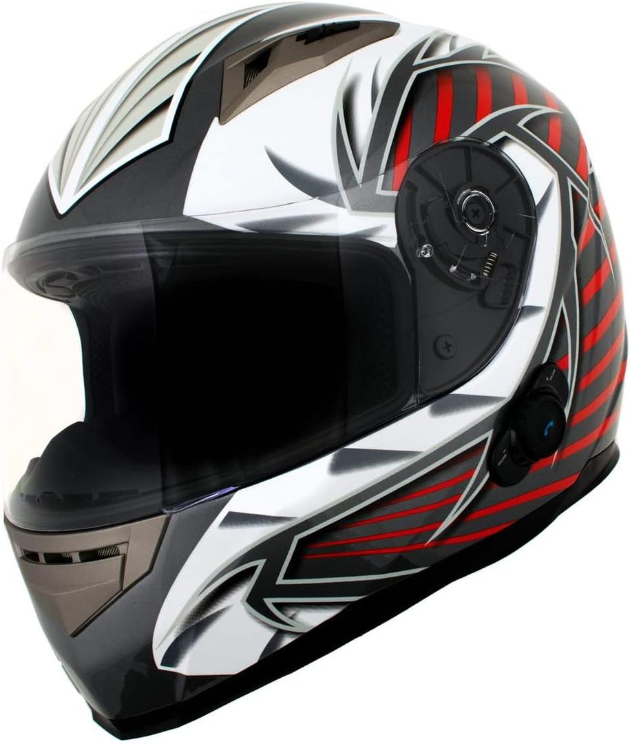 Milwaukee Helmets H520 Titanium and Red Chit-Chat Full Face Wireless Motorcycle Helmet-Stream Music-Phone Calls (Small)