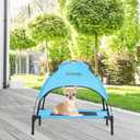 S/M/L Outdoor Elevated Dog Cot with Canopy & Side Shade for Camping Small Medium Dogs (Carry Bag), Portable Cooling Raised Dog Bed with and Side for Beach (S (24"x18"x24"))