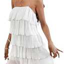 Women's Solid Layer Hem Cami Mini Dress Sleeveless Ruffle Tiered Short Dresses for Women
 (White, L)