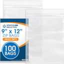 Spartan Industrial - 9 X 12 (100 Count) 4 Mil Thick Clear Reclosable Zip Plastic Poly Bags with Resealable Lock Seal Zipper - Heavy Duty and Durable