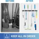 ZONGOOL 2 Pack Broom Holder Wall Mount, 4 Racks and 5 Hooks Mop Hanger Wall Mount Broom Organizer Stainless Steel Heavy Duty Garage Tool Racks for Home Kitchen Garden Laundry (Black)