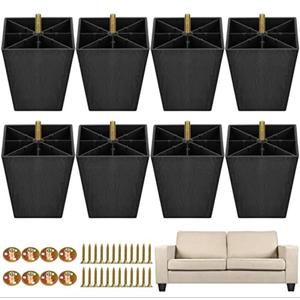 TURSTIN 8 Pack 4 Inch Furniture Legs Plastic Sofa Couch Legs Square Tapered Feet Sofa Legs with M8 T-Nuts Screws for Legs Sofas Chairs Cabinets Dressers Beds, Black