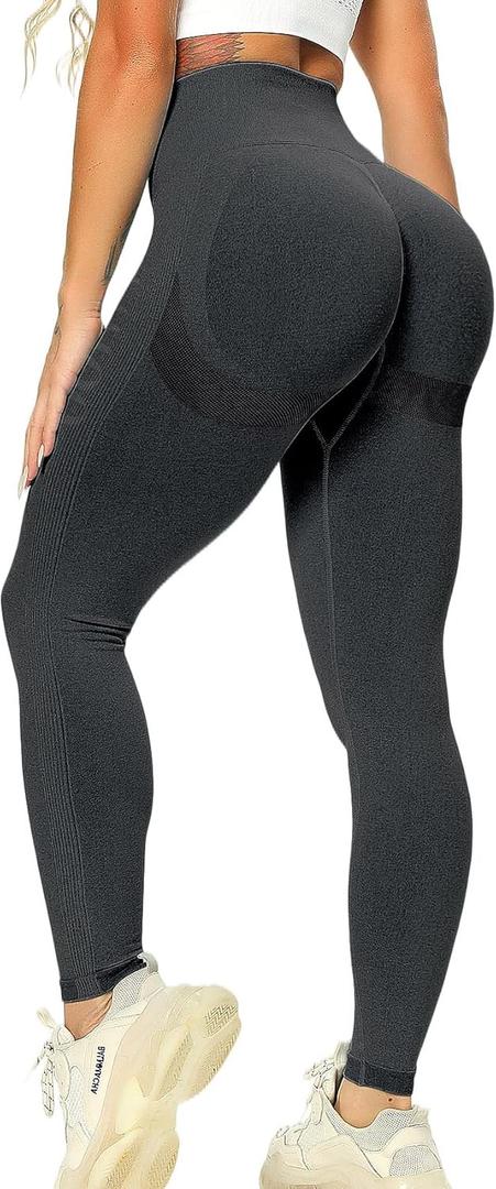 FITTOO Butt Lift Seamless Leggings for Women High Waisted Booty Workout Yoga Pants Gym Tights (Small, #1 Smiling Peach Black)