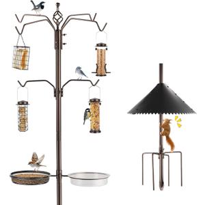 Bird Feeder Station Kit - Wild Bird Feeder Pole with Multi Feeder, Suet Cage, Planter Hanger with Squirrel Guard Baffle for Attracting Birds