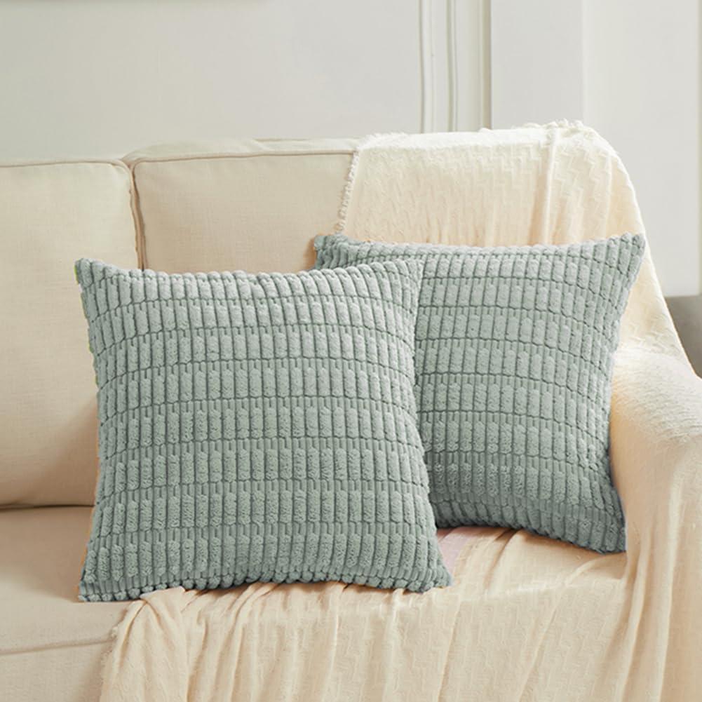 Fancy Homi 2 Packs Taupe Big Decorative Throw Pillow Covers 24x24 Inch for Living Room Couch Bed Sofa, Rustic Farmhouse Boho Home Decor, Soft Striped Corduroy Square Cushion Case 60x60 cm (24" x 24" (Pack of 2), Grey Blue)