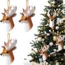 Jetec 3 Pcs 3 Inches Wooden Christmas Deer Ornaments Deer Bust Head Hunter Antler Rack 8 Point Buck, Hunting Christmas Tree Hanging Decorations, Hand-Carved Xmas Hunter Gift Xmas Deers Head Ornaments