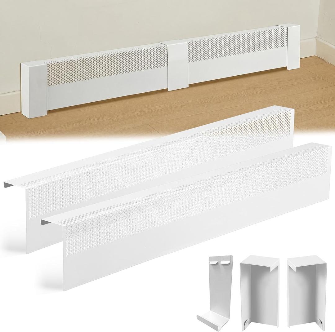 Tandefio Adjustable 3-6 FT Baseboard Heater Cover with End Caps Heater for Radiators Galvanized Steel Easy Slip on for Hydronic and Electric Base Board Heaters Covers with Large Small Holes