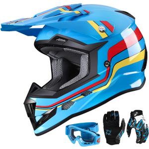GLX GX623 Youth ATV/Dirt Bike Helmet Combo - Retro Blue, Large - DOT