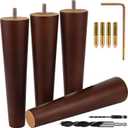 Brown Round Furniture Legs - Premium Mid Century Legs for Sofa, Chair, Table, Dresser, Bed, Cabinet, Ottoman - Our Wooden Legs Are Easy To Install & Include Installation Hardware - Set of 4, 8 Inches
