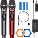 Wireless Microphones, Dual Karaoke Microphone System, Wireless Microphones with Rechargeable Receiver, Cordless Dynamic Mic Micro Set for Singing, Wedding, DJ, Party, Speech,Red Black