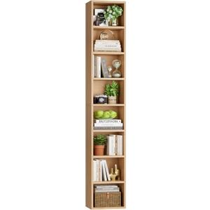 FOTOSOK 8-Tier Media Tower Rack, 11.6 X 9.3 X 71 Inches CD DVD Slim Storage Cabinet with Adjustable Shelves, Tall Narrow Bookcase Display Bookshelf for Home Office, Natural, 11.6 x 9.3 x 71.3 inches