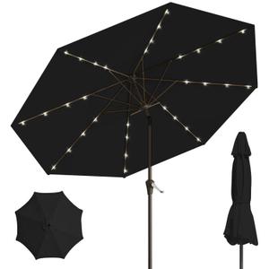 Patiokingdom 9FT Solar LED Patio Umbrella with Tilt and Crank,Outdoor Market Table Umbrella with 8 Sturdy Ribs, UV Protection for Deck, Lawn,Pool,Backyard
