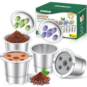CAPMESSO Reusable K Cups for Keurig: 2025 Updated My K Cup Stainless Steel Coffee Pod Refillable Coffee Filters for K Supreme/K Slim/k-Duo Gen 2/K-Brew Chill with Multistream Technology (4 Pack)