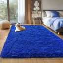 Blue Fluffy Area Rug for Bedroom, 4x5.9 Feet Shag Rugs for Living Room, Kids Rooms Boys Room Nursery, Soft and Comfy, Fuzzy Carpet Teen Dorm Home Decor Aesthetic, Upgrade Non Slip