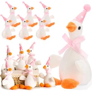 12 Pcs Silly Goose Plush Stuffed Animal Toy Birthday Decorations 8 inch One Silly Goose Baby Shower Party Favor Soft Duck Stuffed Animal with Birthday Hat for Girls Funny Party Supplies (Pink)