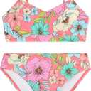 Kanu Surf Girls' Willow V-Neck Bikini Beach Sport 2-Piece Swimsuits (Tina Coral)