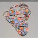 Women's 2 Piece Floral Tropical Print Bikini Set Boho Triangle Bathing Suit Tie Backless Swimsuit Sets (Medium, Orange and Blue)