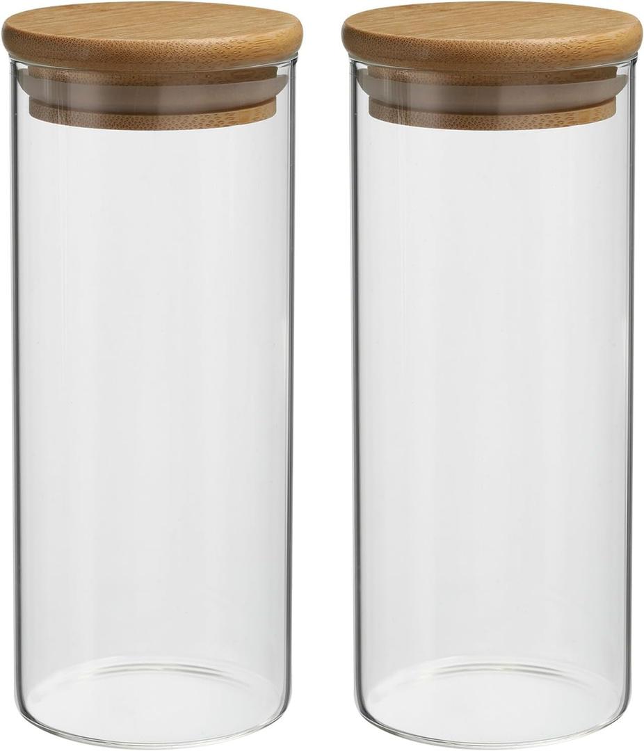 PATIKIL 12 OZ Glass Jar with Airtight Bamboo Lid, 2 Pack Glass Kitchen Container Clear Food Storage Jar for Nuts Sugar Coffee Beans Spices 