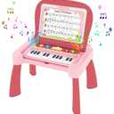 4-in-1 Touch & Learn Activity Desk - Educational Toys with Interactive Learning System Cards and Music Sheets Writing Board - Piano Learning Toys for Toddlers 1-3Pink