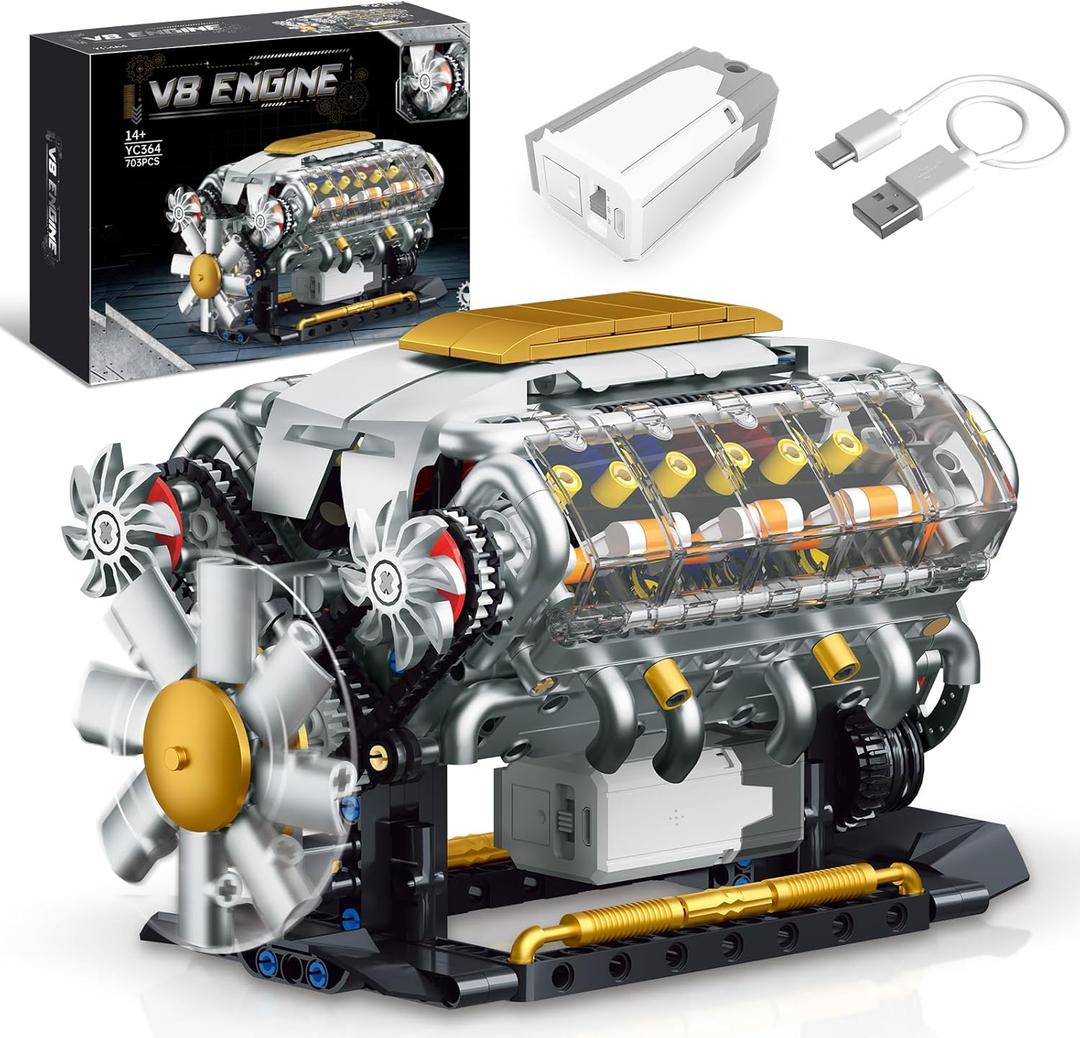 V8 Engine Model Kit That Runs, Build Your Own Mini Visible Car Motor, Physical Science Experiment Building Set for Adults & Teens, STEM Toy Gift for Boys 14+ (703 PCS)