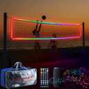 LED Professional Volleyball Net with Steel Cable 31.2x3.3ft Portable Light up Volleyball Net Outdoor with Remote Control Glow in The Dark for Backyard Beach Pool Game Outdoor