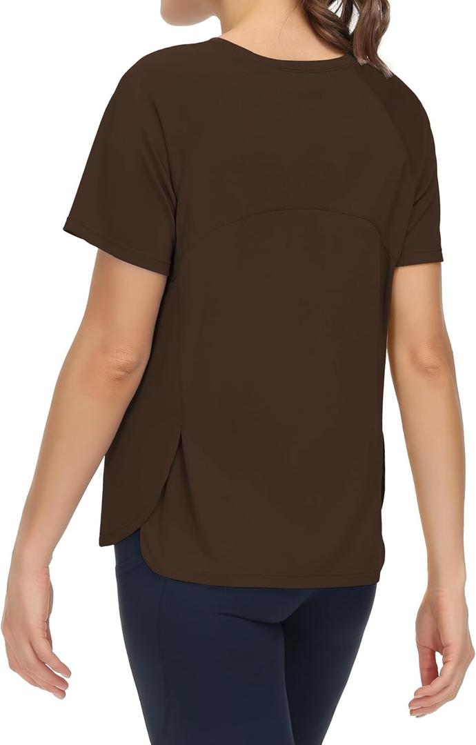 THE GYM PEOPLE Women's Short Sleeve Workout Shirts Breathable Yoga T-Shirts with Side Slits Athletic Tee Tops, Small