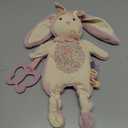 Moonkie Baby Lovey with Silicone Teether, Bunny Security Blanket with Textured Ribbons, Crinkle Toys, Soft Minky Velour & Natural Cotton, Newborn Girl Gift for Baby Shower or Birthday