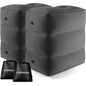 [2-Pack] Rewondah Inflatable Foot Rest Airplane, Kids Airplane Bed | Adjustable Height Travel Foot Rest Pillow | Toddler Flights Seat Extender | Inflatable Foot Rest for Air Travel Flights Train, Car (Dark Grey)