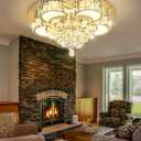 23.6'' Gold Modern Crystal Chandeliers for Dining Room LED Dimmable Light Fixtures Flush Mount Light Living Room Bedrooms