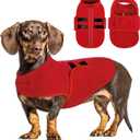 Queenmore Medium Dog Sweaters, Soft Fleece Vest Pullover Dog Jacket with Leash Hole, Warm Winter Dog Clothes Cold Weather Doggy Dachshund Sweater for Medium Dogs Cats Boy or Girl (Red,M)