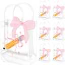 FYSUIMU Pink Bow Clear PVC Gift Bags Pink Coquette Bowknot Pencil Party Favor Bags with Handles Back to School Treat Tote Bag with Ribbon for First Day of School Birthday Baby Shower, 12 Pcs