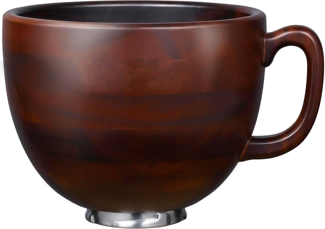 ULTICOR Premium Walnut Wood Mixing Bowl with Handle Compatible with KitchenAid Mixer Bowl 4.5 & 5 QT Tilt-Head (K45, KSM75, KSM150 Series) 5 Quart Wooden Bowl w/Stainless Steel Locking Base