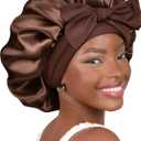 YANIBEST Adjustable Silk Bonnet for Sleeping Women Double Layer Satin Bonnet Reduce Friction Prevent Frizz Curly Hair (Large, Brown)