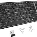 AUSDOM 2.4G Wireless Bluetooth Keyboard Full Size, Quiet Slim Multi-Device Rechargeable Cordless QWERTY Keyboard with Number Pad, Low Profile Silent Flat Universal Keyboards for Computer/Mac/Windows (Black Grey)