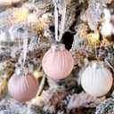 Hollowfly 18 Pcs Blush Pink Christmas Ball Ornaments 2.4'' Christmas Tree Balls Satin Xmas Baubles Hanging Decor Holiday Natural Textured Rustic Ornaments for Xmas Tree Home Decor Bowl Filler Gift