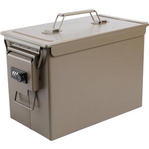 Ammo Can&Ammo case Storage Box, Lithium Battery Metal Storage Box, Fireproof/Waterproof/Airtight/Used for Lithium Battery and Ammo Storage (330 * 185 * 228mm, Khaki with square lock)