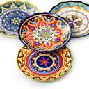 UNICASA Ceramic Dessert Plate Set of 4, 9 Inch Snack Plates with Scalloped Edges  Serving Dishes for Salad, Cake, Cheese, Vibrant Boho Decoration, Microwave & Dishwasher Safe